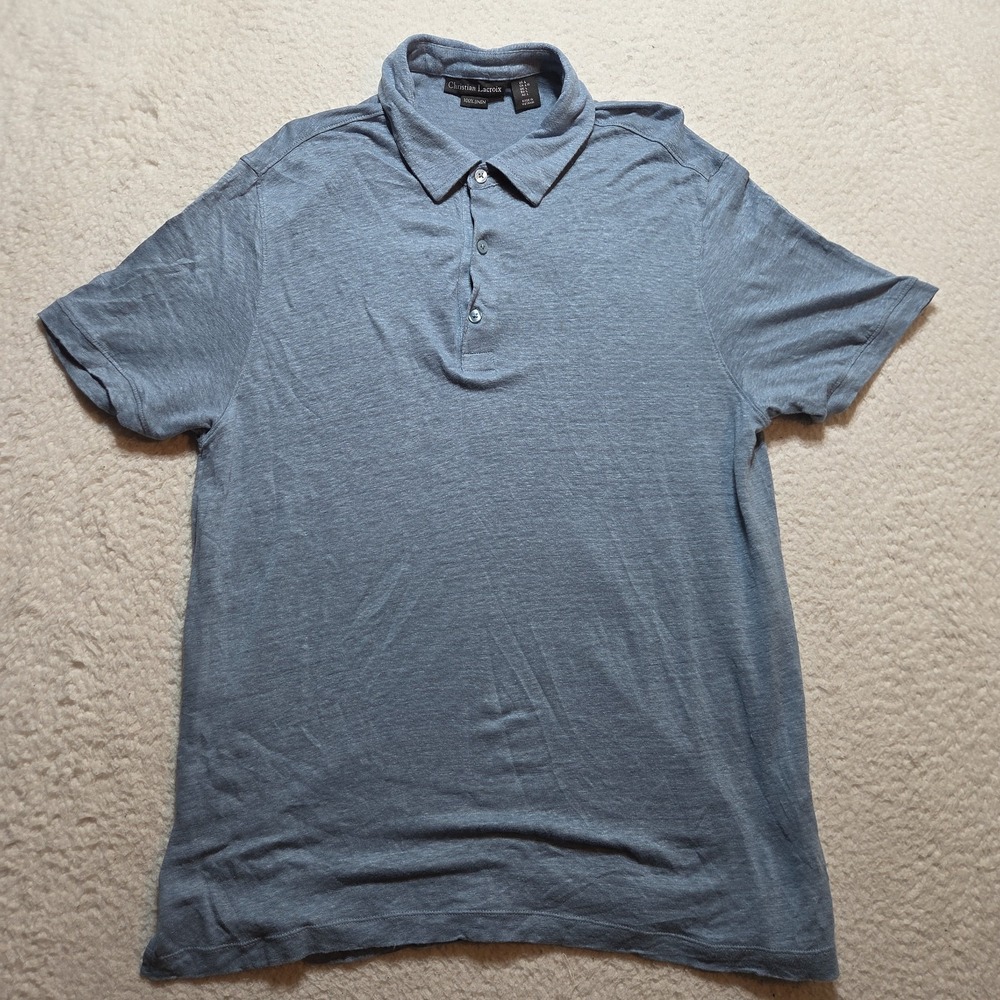 Christian Lacroix 100% Linen Polo Shirt Men's Large Light Blue Soft Lightweight